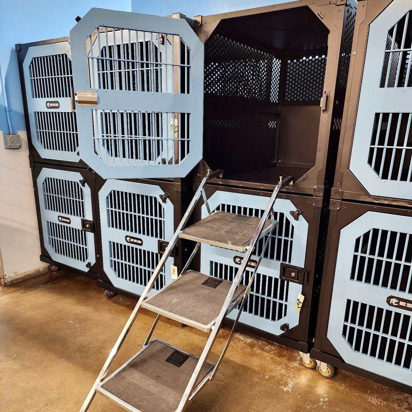 Rock Creek Crates professional bank for dog crates, stacked