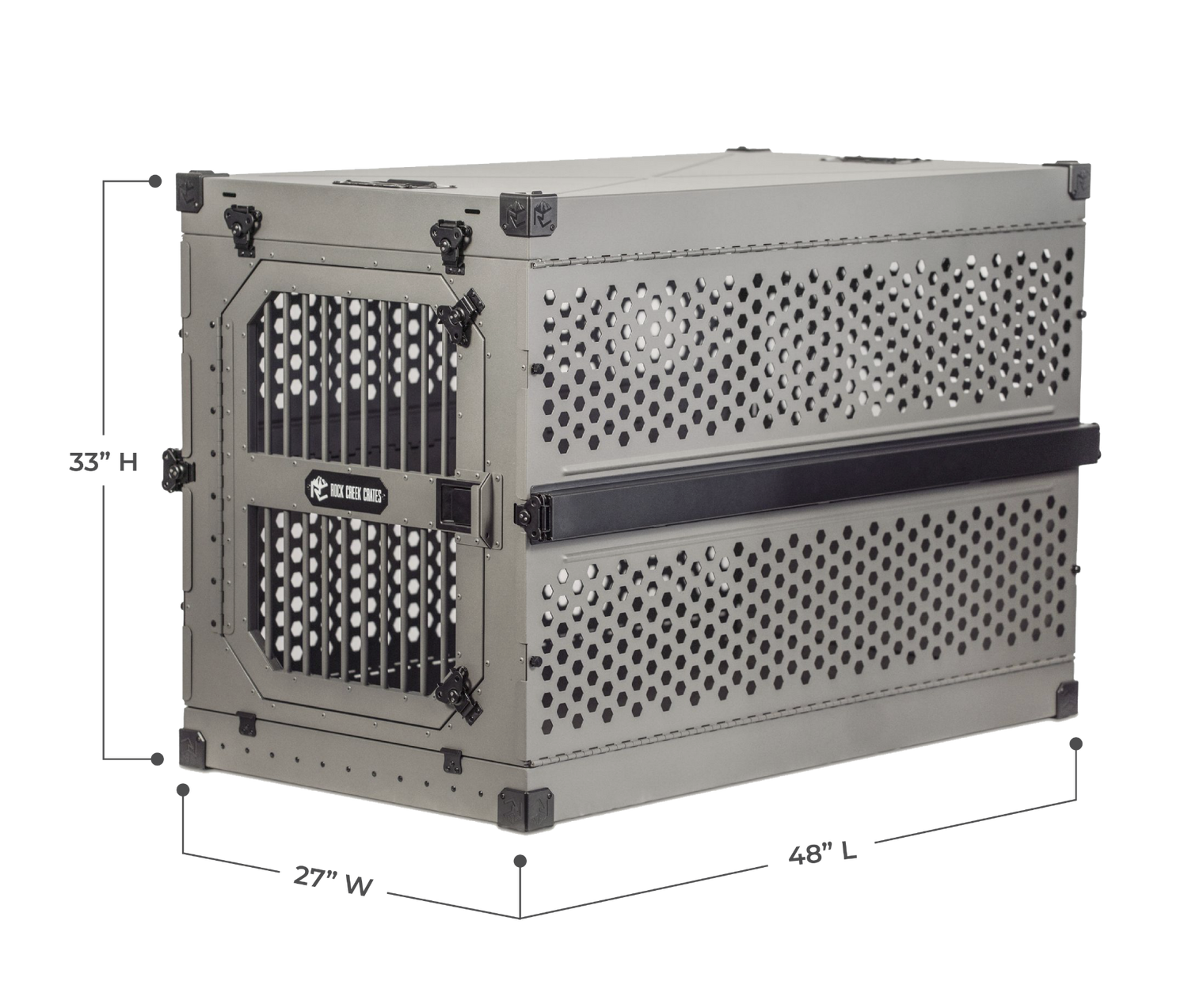 XX-Large collapsible dog crate by Rock Creek Crates showing external dimensions