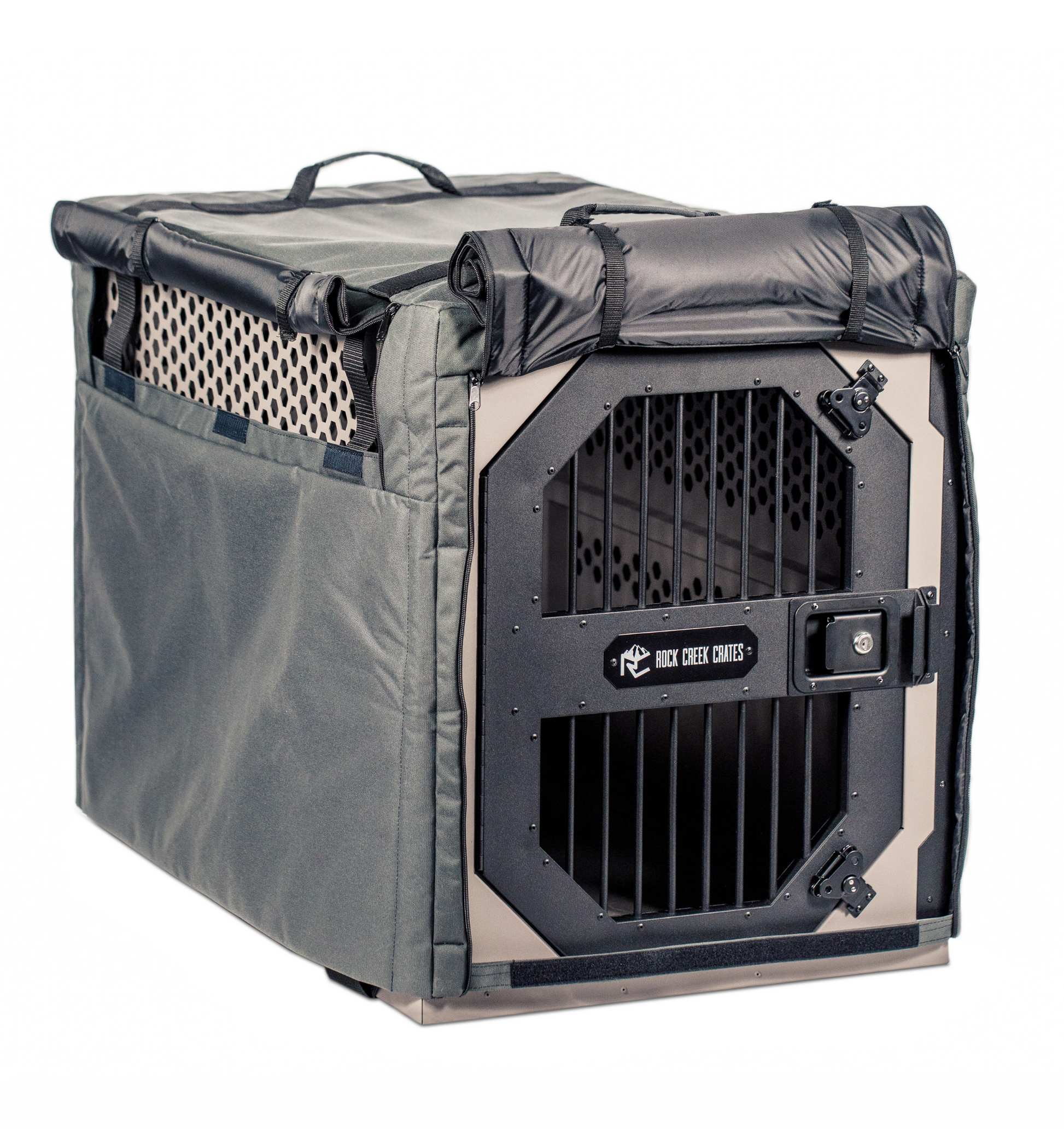 Insulated dog crate cover accessory for stationary dog crates by Rock Creek Crates