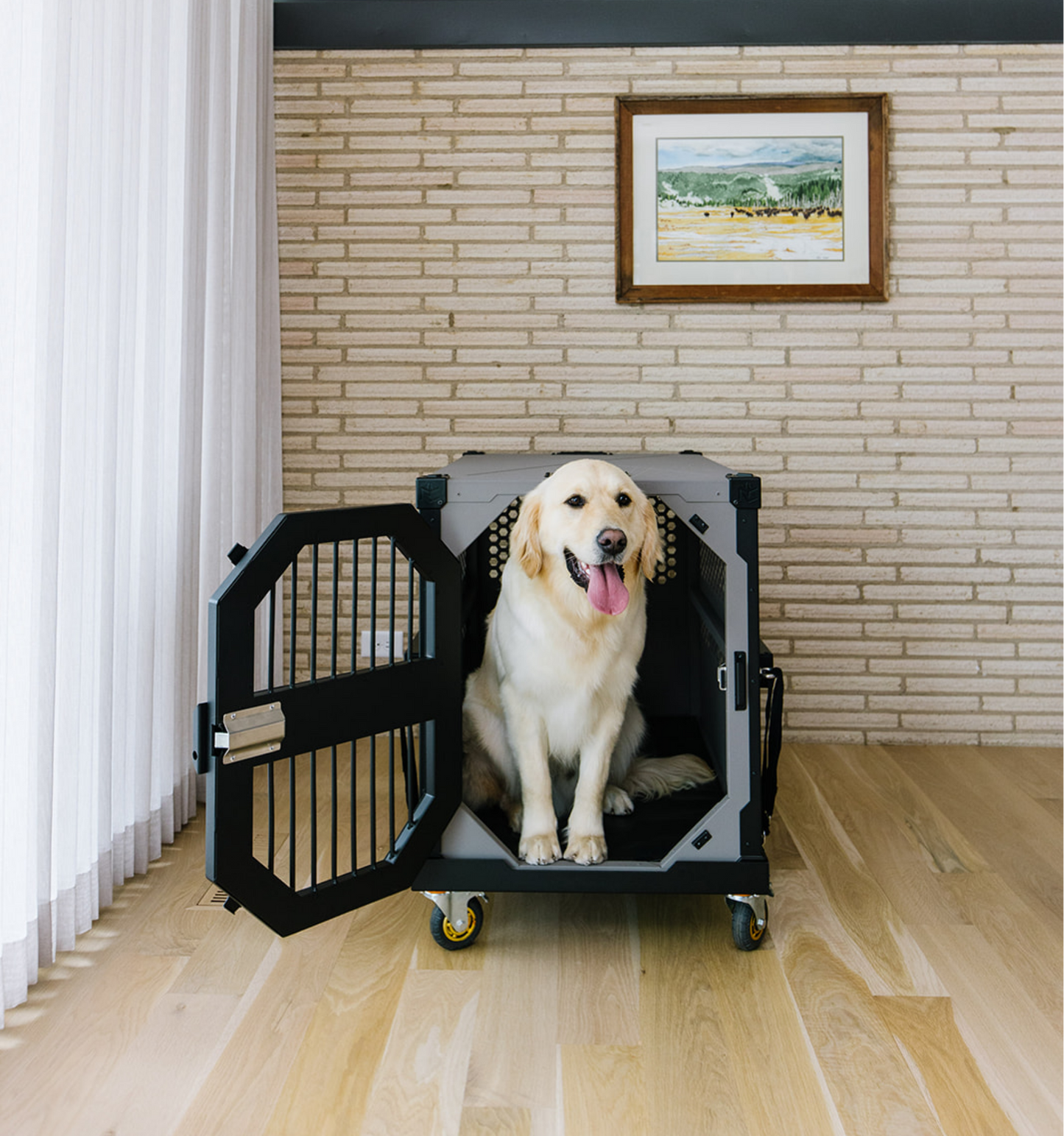 Stationary dog crate on wheel cart accessory by Rock Creek Crates