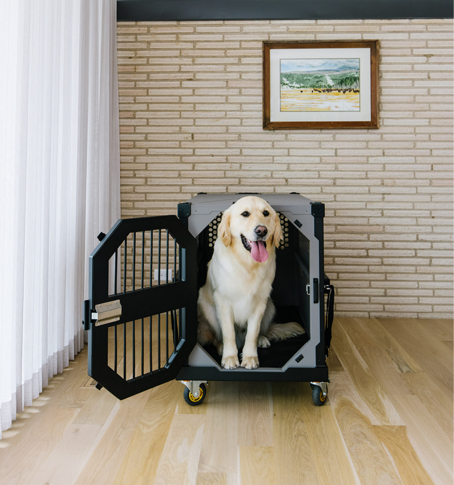 Dog crate wheel cart accessory for stationary dog crates by Rock Creek Crates