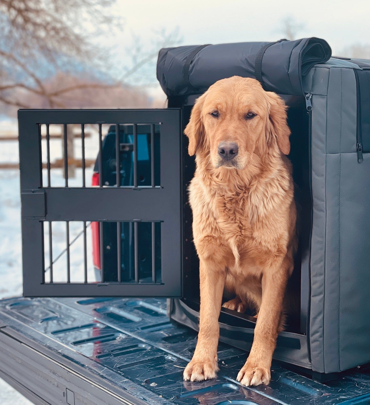 Insulated dog crate cover accessory for stationary dog crates by Rock Creek Crates