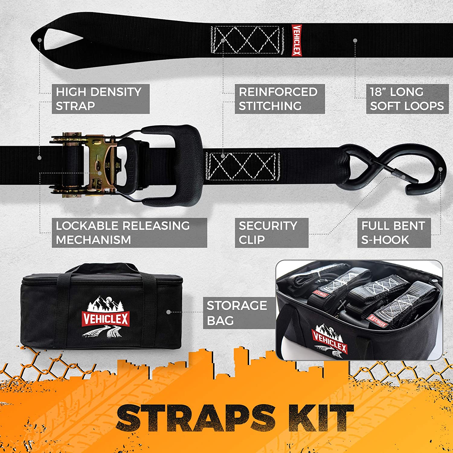 Straps set of ratchet strap tie downs by VehicleX